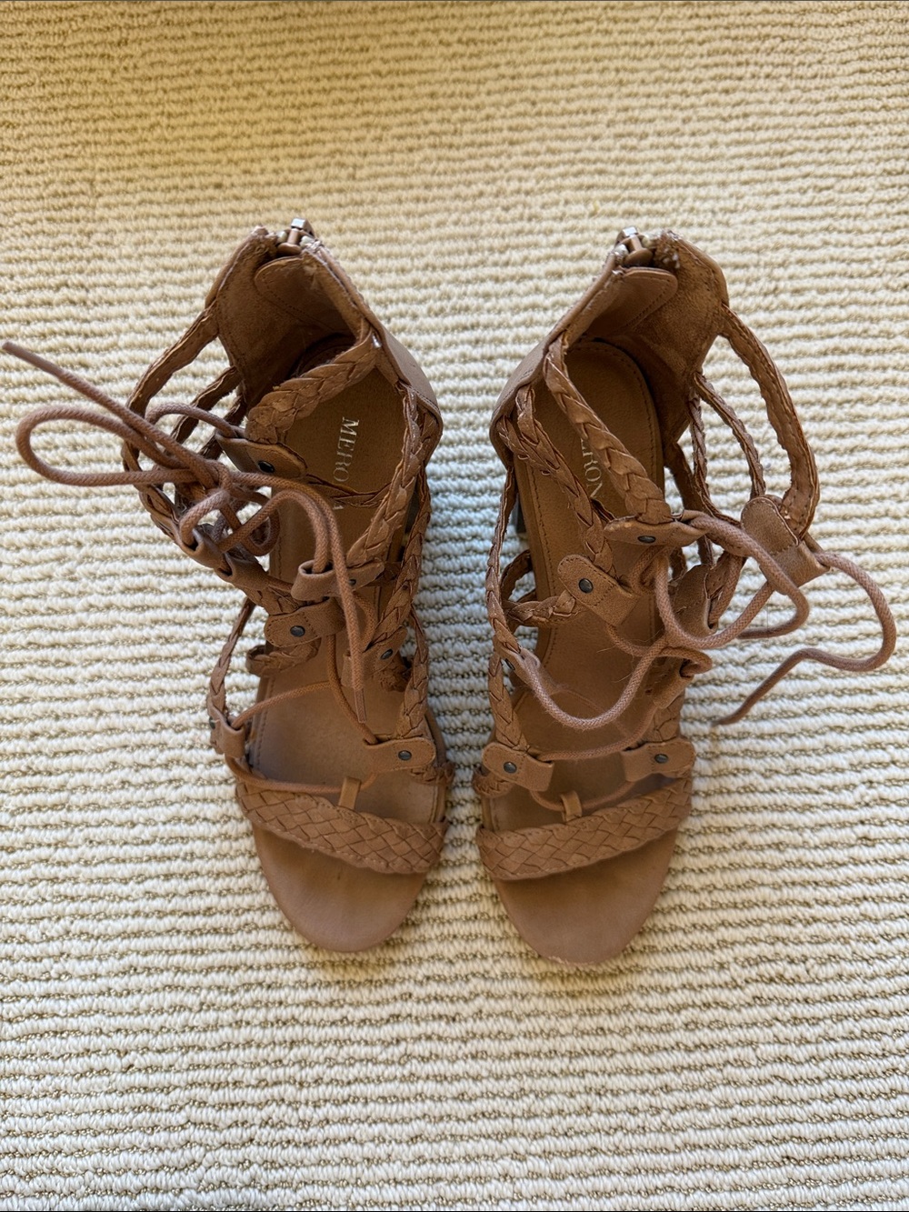 Merona Tan Braided Lace-Up Heeled Sandals
